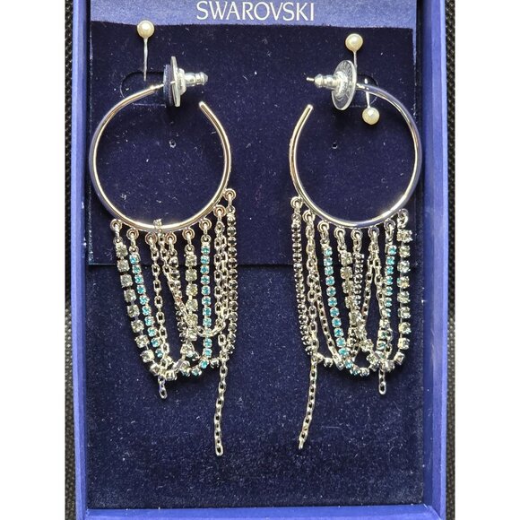 Swarovski Gold & Silver Tone Crystal & Chain Hoop Earrings - Picture 6 of 8